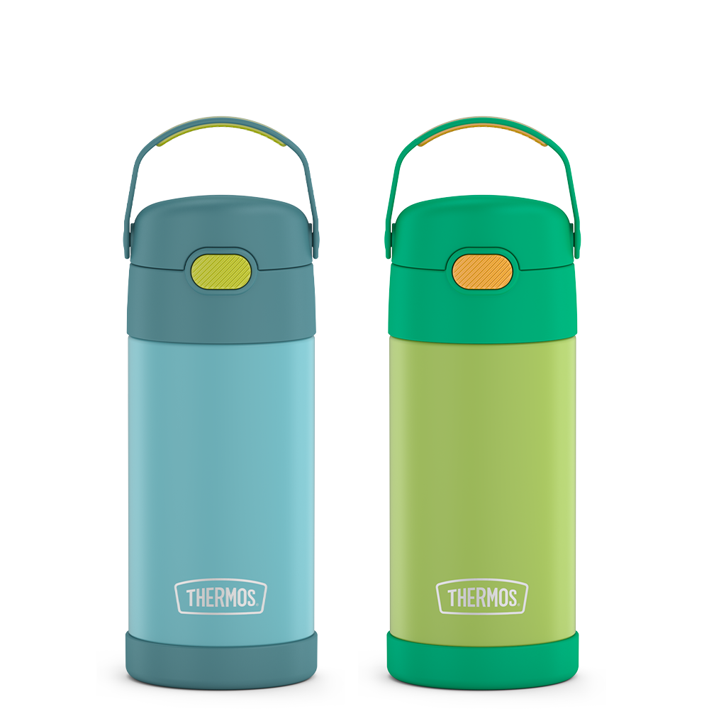 12oz FUNtainer® Water Bottles Blue/Green & Lime/Orange Bundle