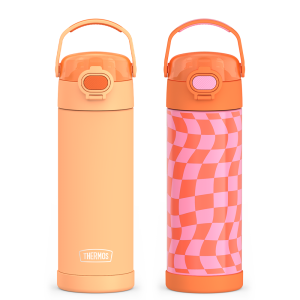 16oz FUNtainer® Water Bottles with Locking Lids Neon Orange & Wavy Checkers Orange Bundle